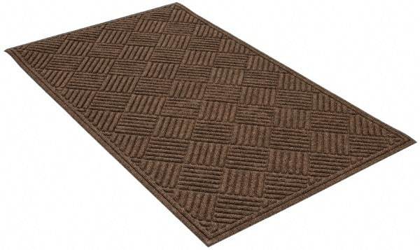 PRO-SAFE - 5 Ft. Long x 3 Ft. Wide, Poly Blended Carpet Surface, Raised Diamond Pattern Entrance Matting - 1/4 Inch Thick, Indoor, Heavy Traffic, Recycled Rubber, Walnut - Makers Industrial Supply