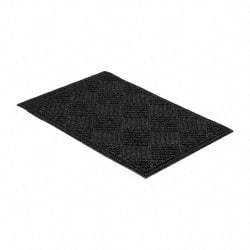 PRO-SAFE - 3 Ft. Long x 2 Ft. Wide, Poly Blended Carpet Surface, Raised Diamond Pattern Entrance Matting - 1/4 Inch Thick, Indoor, Heavy Traffic, Recycled Rubber, Black - Makers Industrial Supply