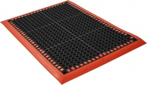 PRO-SAFE - Dry/Wet Environment, Anti-Fatigue Matting - Black with Orange Borders, Natural Rubber with Rubber Base, Beveled on 4 Sides - Makers Industrial Supply