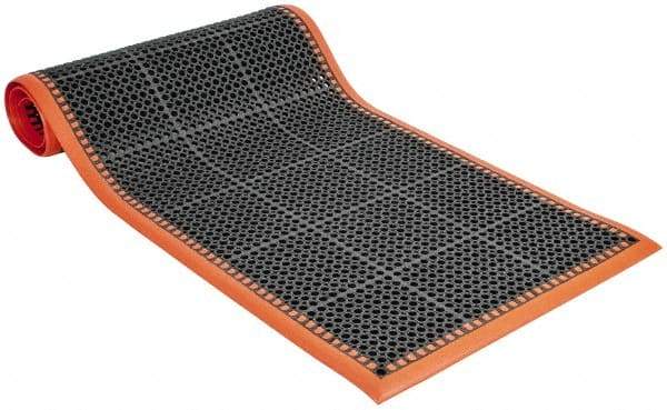 PRO-SAFE - 10' Long x 3' Wide, Dry/Wet Environment, Anti-Fatigue Matting - Black with Orange Borders, Natural Rubber with Rubber Base, Beveled on 4 Sides - Makers Industrial Supply