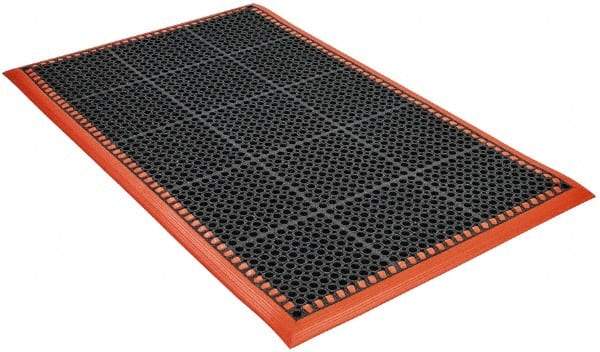 PRO-SAFE - 5' Long x 3' Wide, Dry/Wet Environment, Anti-Fatigue Matting - Black with Orange Borders, Natural Rubber with Rubber Base, Beveled on 4 Sides - Makers Industrial Supply