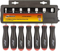 Bondhus - 7 Piece 6 to 12mm Nutdriver Set - Hollow Shaft, Ergonomic Handle - Makers Industrial Supply