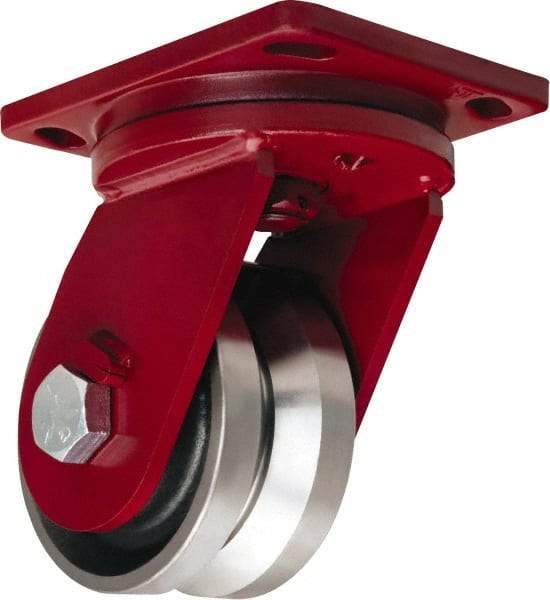 Hamilton - 6" Diam x 3" Wide, Iron Swivel Caster - 4,500 Lb Capacity, Top Plate Mount, 6-1/2" x 7-1/2" Plate, Straight Roller Bearing - Makers Industrial Supply