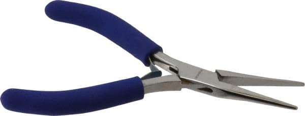 Aven - 5" OAL, 1-7/16" Jaw Length x 23/64" Jaw Width, Long Nose Chain Nose Pliers - Smooth Jaw, Standard Head, ESD Cushion Handles, with Spring - Makers Industrial Supply