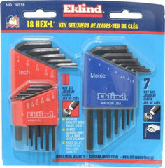 Eklind - 18 Piece L-Key Hex Key Set - Hex Range 0.05 to 1/4" - Makers Industrial Supply