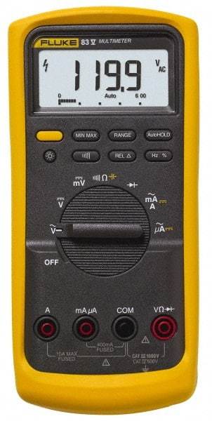 Fluke - 83-5, CAT IV, CAT III, 1,000 VAC/VDC, True RMS Auto Ranging Manual Ranging Multimeter - 50 mOhm, Measures Voltage, Capacitance, Current, Frequency, Resistance - Makers Industrial Supply