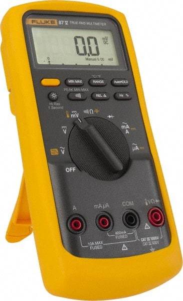 Fluke - 87-5, CAT IV, CAT III, 1,000 VAC/VDC, Digital True RMS Auto Ranging Manual Ranging Multimeter - 50 mOhm, Measures Voltage, Capacitance, Current, Frequency, Resistance, Temperature - Makers Industrial Supply