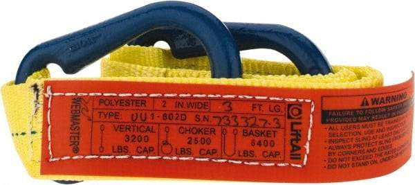 Lift-All - 3' Long x 2" Wide, 3,200 Lb Vertical Capacity, 1 Ply, Polyester Web Sling - 2,500 Lb Choker Capacity, Yellow - Makers Industrial Supply