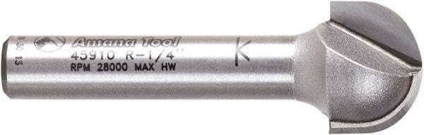 Amana Tool - 1/2" Cut Diam, 3/8" Length of Cut, 2 Flute Core Box Edge Profile Router Bit - Carbide-Tipped, 1/4" Shank Diam, 1-1/2" OAL, Uncoated - Makers Industrial Supply