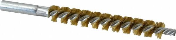 Schaefer Brush - 4" Brush Length, 9/16" Diam, Double Stem, Single Spiral Tube Brush - 6-1/4" Long, Brass, 12-24 Female Connection - Makers Industrial Supply