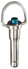 Jergens - 3/8" Diam, 1-1/2" Usable Length, Ring Handle, Push Button Quick Release Pin - 3-1/2" Overall Length, Grade 17-4 Stainless Steel, Passivated Finish - Makers Industrial Supply