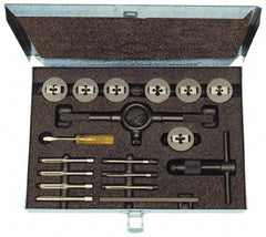 Cle-Line - #4-40 to 1/4-20 Tap, #4-40 to 1/4-20 Die, UNC, Tap and Die Set - Plug Taps, Nonadjustable, 18 Piece Set - Exact Industrial Supply