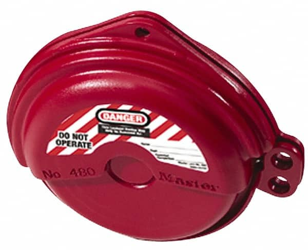 Master Lock - 1 to 3 Inch Valve Handle Size, Xenoy Rotating Gate Valve Wheel Lockout - 5/16 Inch Max Shackle Diameter, Red - Makers Industrial Supply