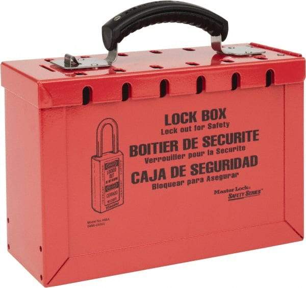 Master Lock - 3-3/4" Deep x 9-1/4" Wide x 6" High, Portable Group Lockout Box - Red, 12 Padlocks - Makers Industrial Supply