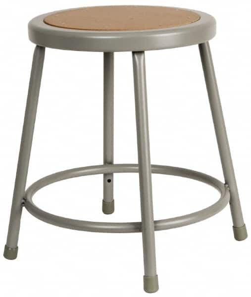 NPS - 18 Inch High, Stationary Fixed Height Stool - 14 Inch Deep x 14 Inch Wide, Hardboard Seat, Gray and Brown - Makers Industrial Supply