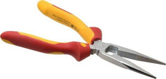 Wiha - 8" OAL, 2-3/4" Jaw Length x 3/4" Jaw Width, Long Nose Side Cutting Insulated Pliers - Extended Reach Pliers - Makers Industrial Supply