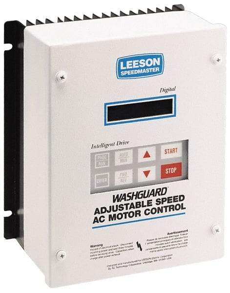 Leeson - Three Phase, 200-240 Volt, 7-1/2 hp, Frequency Drive, Inverter & Speed Control - 10.26" Wide x 8.35" Deep x 11-3/4" High, NEMA 4/12 - Makers Industrial Supply