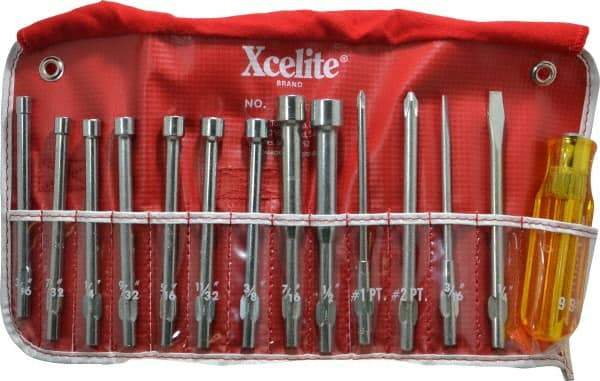 Xcelite - 14 Piece, 3/16 to 1/2" Nut Driver & Screwdriver Set - Hollow Shaft, Plastic Handle - Makers Industrial Supply