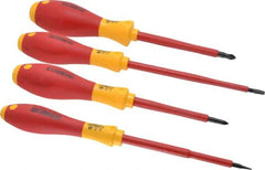 Wiha - 4 Piece Phillips & Slotted Screwdriver Set - Round Shank, Insulated Handle, Bit Sizes: Philips #1 & #2, Tip Thickness: 3/16 & 9/16 - Makers Industrial Supply