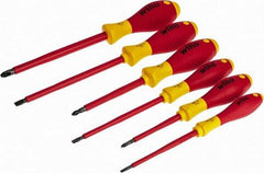 Wiha - 6 Piece Phillips & Slotted Screwdriver Set - Round Shank, Insulated Handle, Bit Sizes: Philips #1 to #3, Tip Thickness: 9/64, 3/16 & 1/4 - Makers Industrial Supply