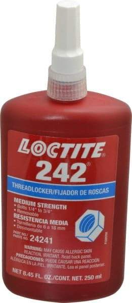 Loctite - 250 mL Bottle, Blue, Medium Strength Liquid Threadlocker - Series 242, 24 hr Full Cure Time, Hand Tool, Heat Removal - Makers Industrial Supply