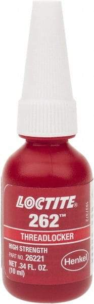 Loctite - 10 mL Bottle, Red, High Strength Liquid Threadlocker - Series 262, 24 hr Full Cure Time, Hand Tool, Heat Removal - Makers Industrial Supply