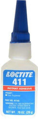 Loctite - 0.70 oz Bottle Clear Instant Adhesive - Series 411, 30 sec Fixture Time, 24 hr Full Cure Time, Bonds to Metal, Plastic & Rubber - Makers Industrial Supply