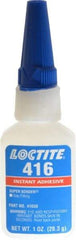 Loctite - 1 oz Bottle Clear Instant Adhesive - Series 416, 30 sec Fixture Time, 24 hr Full Cure Time, Bonds to Metal, Plastic & Rubber - Makers Industrial Supply