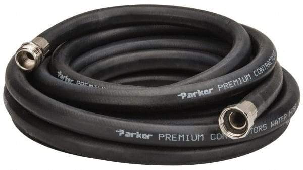 Parker - 25' Long Water Hose - 5/8" Diam, 3/4" GHT, Rubber, 125 psi, Black - Makers Industrial Supply