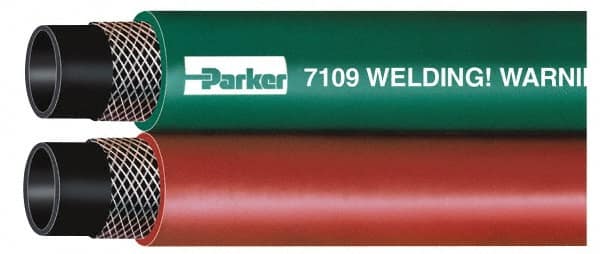 Parker - 5/16" Inside x 19/32" Outside Diam, Grade T Welding Hose - Green & Red, 50' Long, Twin Style, 200 psi Working Pressure - Makers Industrial Supply