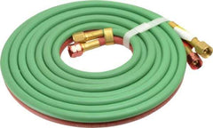 Parker - 3/16" Inside x 7/16" Outside Diam, Grade T Welding Hose - Green & Red, 12-1/2' Long, Twin Style, 200 psi Working Pressure - Makers Industrial Supply