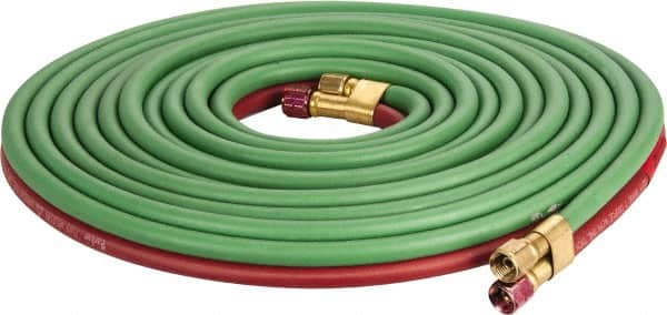 Parker - 1/4" Inside x 17/32" Outside Diam, Grade T Welding Hose - Green & Red, 25' Long, Twin Style, 200 psi Working Pressure - Makers Industrial Supply