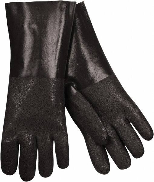 MCR Safety - Size L (9), 14" Long, 43 mil Thick, Supported, PVC Chemical Resistant Gloves - Textured Finish, Fleece/Jersey Lined, Black - Makers Industrial Supply