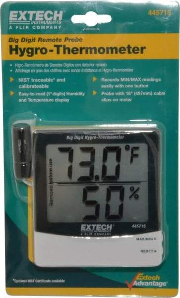 Extech - 14 to 140°F, 10 to 99% Humidity Range, Thermo-Hygrometer - 4% Relative Humidity Accuracy - Makers Industrial Supply