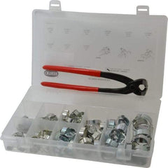 Oetiker - 124 Piece, 5/16 to 1" Diam, 2-Ear Service Clamp Kit - 123 Clamps & 1 Zinc Plated Side Jaw Pincers - Makers Industrial Supply