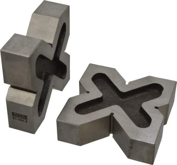 SPI - 3/4 to 2" Capacity, 90° Angle, Cast Iron 4-Way V-Block - 4" Long x 1-3/16" Wide x 4" High, Sold as Matched Pair - Makers Industrial Supply