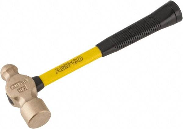 Ampco - 2-1/4 Lb Head Aluminum Bronze Ball Pein Hammer - 14" Fiberglass Handle with Grip, 1-3/4" Face Diam, 14" OAL - Makers Industrial Supply