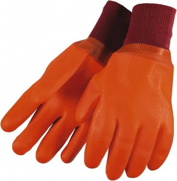 MCR Safety - Size L (9), 11-1/2" Long, 28 mil Thick, Supported, PVC Chemical Resistant Gloves - Rough Finish, Fleece/Jersey Lined, Orange - Makers Industrial Supply