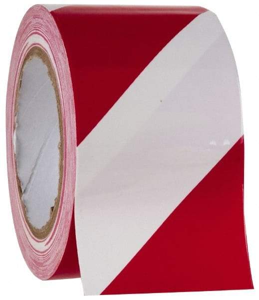 NMC - Red & White Striped Vinyl Tape - 3" Wide x 108' Long x 0.002" Thick, General Traffic - Makers Industrial Supply