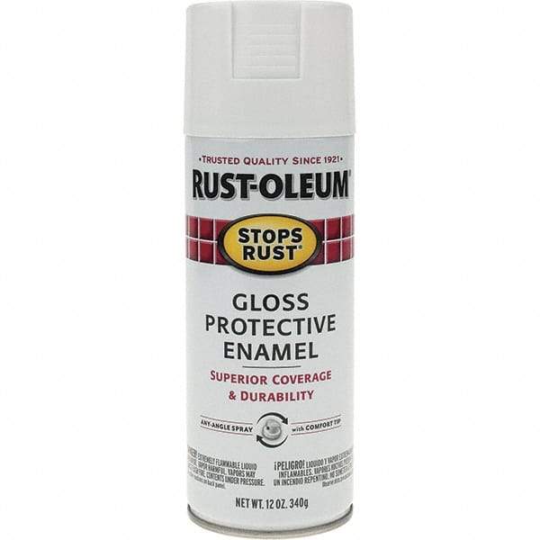 Rust-Oleum - White, Gloss, Enamel Spray Paint - 10 to 12 Sq Ft per Can, 12 oz Container, Use on Metal - Makers Industrial Supply