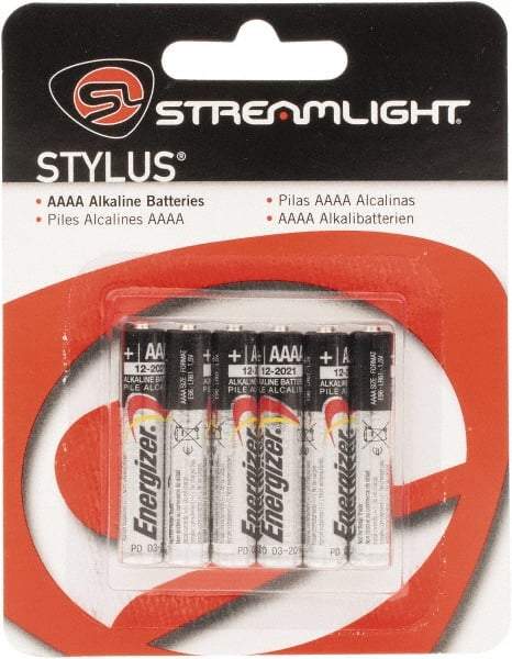 Streamlight - Size AAAA, Alkaline, 6 Pack, Standard Battery - 1.5 Volts, Button Tab Terminal - Makers Industrial Supply