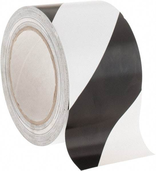 NMC - Black & White Striped Vinyl Tape - 3" Wide x 108' Long x 0.002" Thick, General Traffic - Makers Industrial Supply