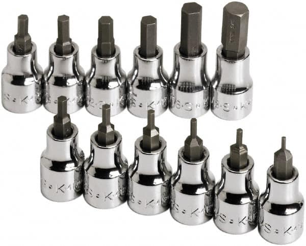 SK - 12 Piece 3/8" Drive Inch Hex Bit Socket Set - 1/16 to 3/8" Hex - Makers Industrial Supply