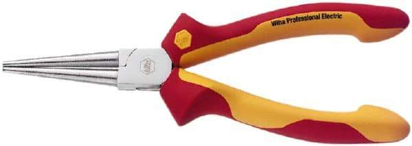 Wiha - 6-5/16" OAL, 1-11/16" Jaw Length x 11/16" Jaw Width, Long Nose Side Cutting Insulated Pliers - Serrated Jaw, Round Nose Head - Makers Industrial Supply