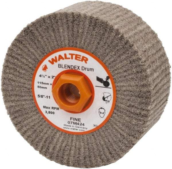 WALTER Surface Technologies - 4-1/2" Diam Aluminum Oxide Unmounted Flap Wheel - 5/8" Hole, 5/8-11 Thread, 2" Wide, Nonwoven, Fine Grade, 3,800 Max RPM - Makers Industrial Supply