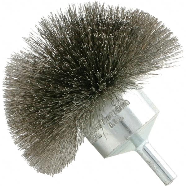 Brush Research Mfg. - 2-3/4" Brush Diam, Crimped, Flared End Brush - 1/4" Diam Steel Shank, 20,000 Max RPM - Makers Industrial Supply