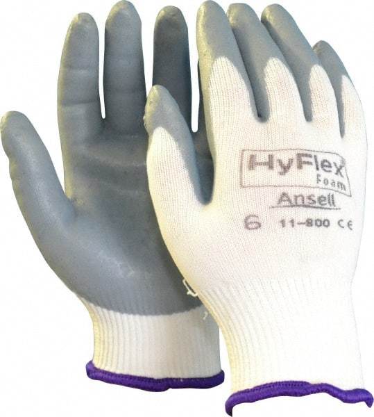 Ansell - Size XS (6) Nitrile Coated Nylon General Protection Work Gloves - For General Purpose, Palm & Fingers Coated, Knit Wrist Cuff, Full Fingered, White/Gray, Paired - Makers Industrial Supply