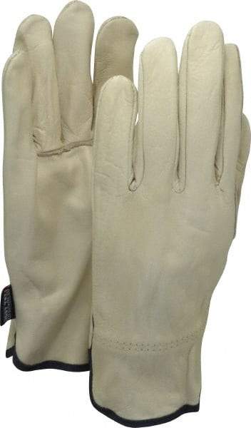 MCR Safety - Size XL (10) Grain Cowhide General Protection Work Gloves - For Work & Driver, Uncoated, Slip-On Cuff, Full Fingered, Cream/Blue, Paired - Makers Industrial Supply