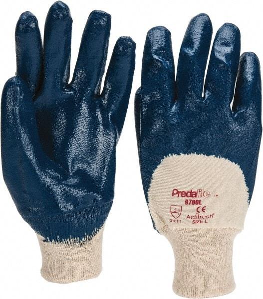 MCR Safety - Size L (9) Nitrile Coated Cotton Interlock General Protection Work Gloves - For General Purpose, Palm & Fingers Coated, Knit Wrist Cuff, Full Fingered, Blue/White, Paired - Makers Industrial Supply