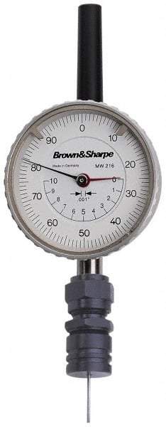 TESA Brown & Sharpe - 0 to 1 Inch Range, White Dial Depth Gage - 0.001 Inch Graduation - Makers Industrial Supply